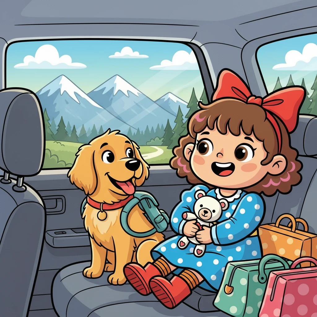One sunny morning, Ella and Misha packed their bags for a trip to Truckee. The car ride was filled with excited barks and giggles. They couldn't wait to explore the snowy mountains.