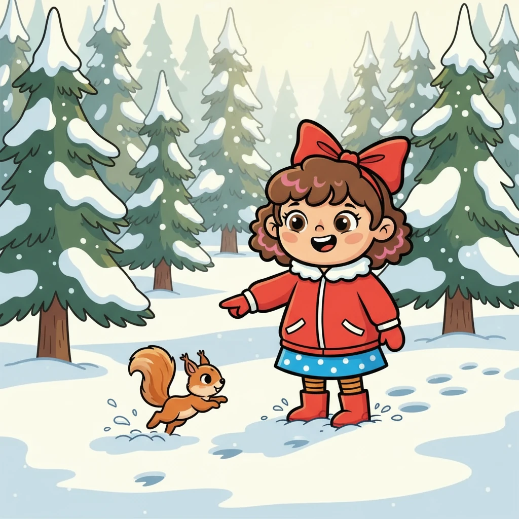 They hiked through a forest of tall pine trees, the snow crunching beneath their boots. Ella pointed out animal tracks, while Misha chased playful squirrels. It was a perfect day.