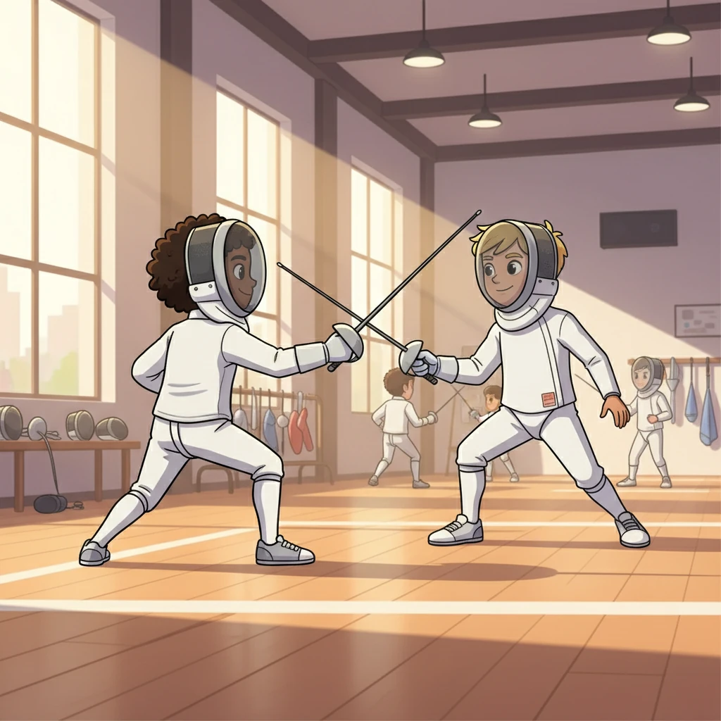 One day, Anya visited a fencing academy. Armed with a sword and a mask, she learned the art of quick reflexes and strategic thinking. Anya faced a worthy opponent in a friendly match, her mind focused and her movements precise. She discovered the importance of discipline.