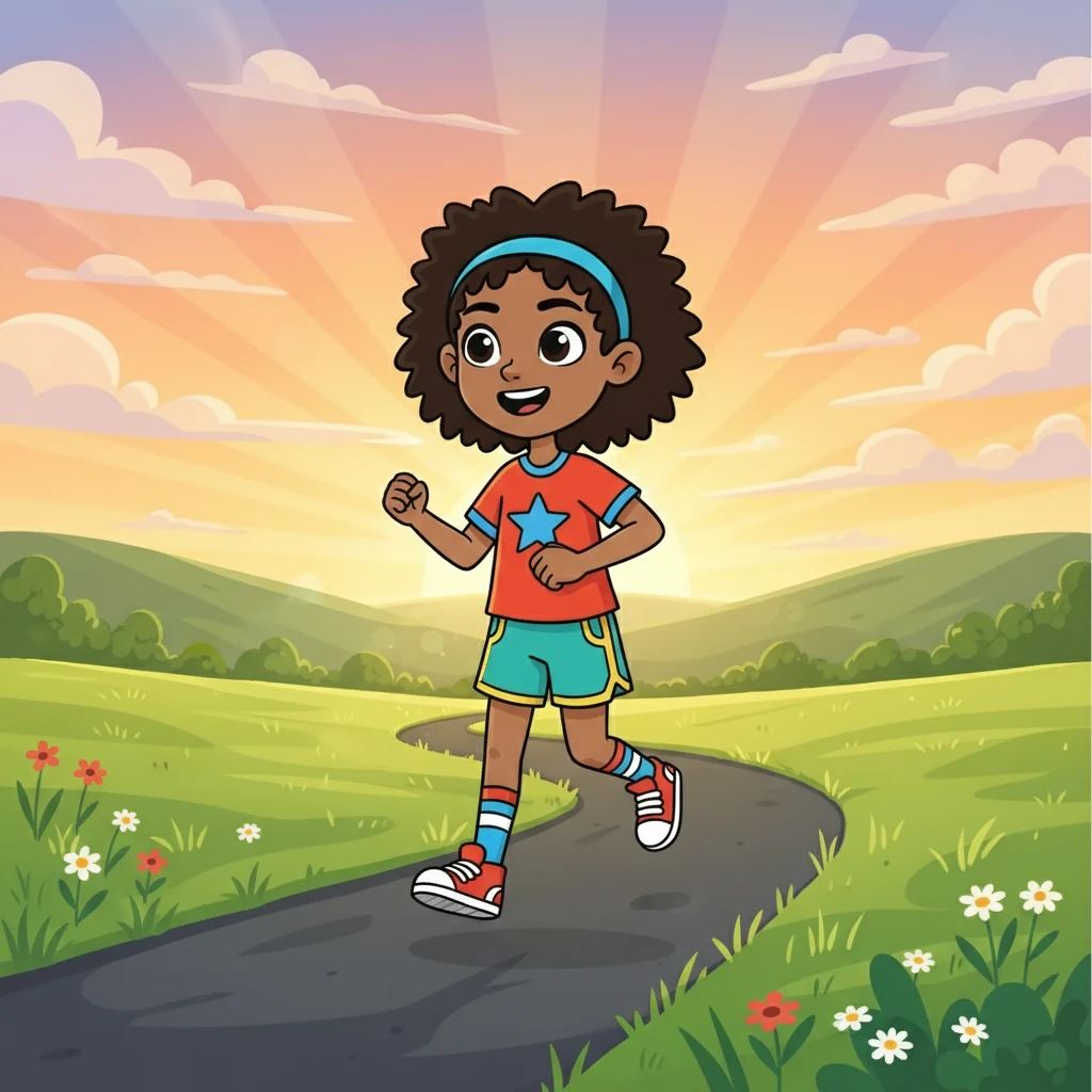 Anya then found herself on a jogging track, surrounded by lush green grass. Every morning, she would jog, the sunrise painting the sky with brilliant colors. She practiced every day, pushing her limits and experiencing the joy of the run. She learned to enjoy the peace of solitude.