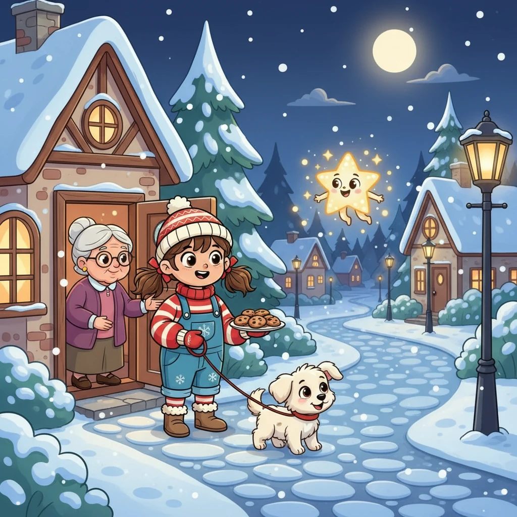 Twinkle led Lily on a secret adventure through the snowy streets. They helped a lost puppy find its way home and shared cookies with a lonely neighbor. Lily's heart swelled with happiness.