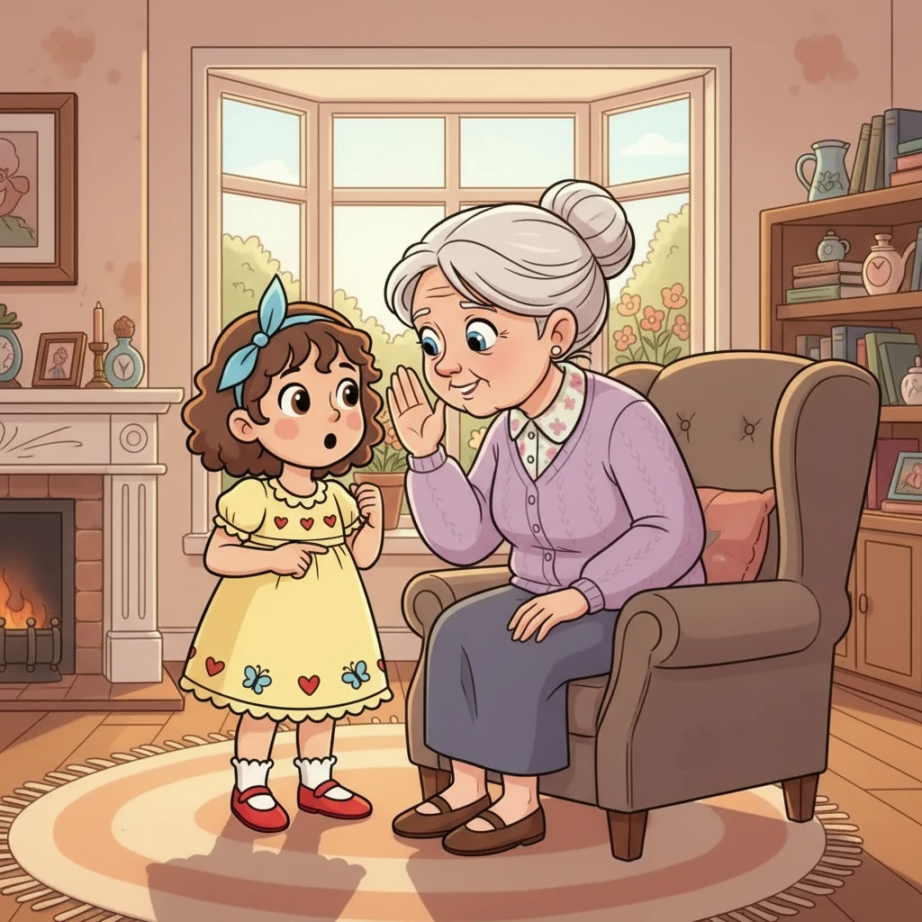 Great Gramma promised to send a precious gift to Mommy. Lily, curious, asked who it would be. Great Gramma smiled, her eyes twinkling, and whispered, "You, my little one."
