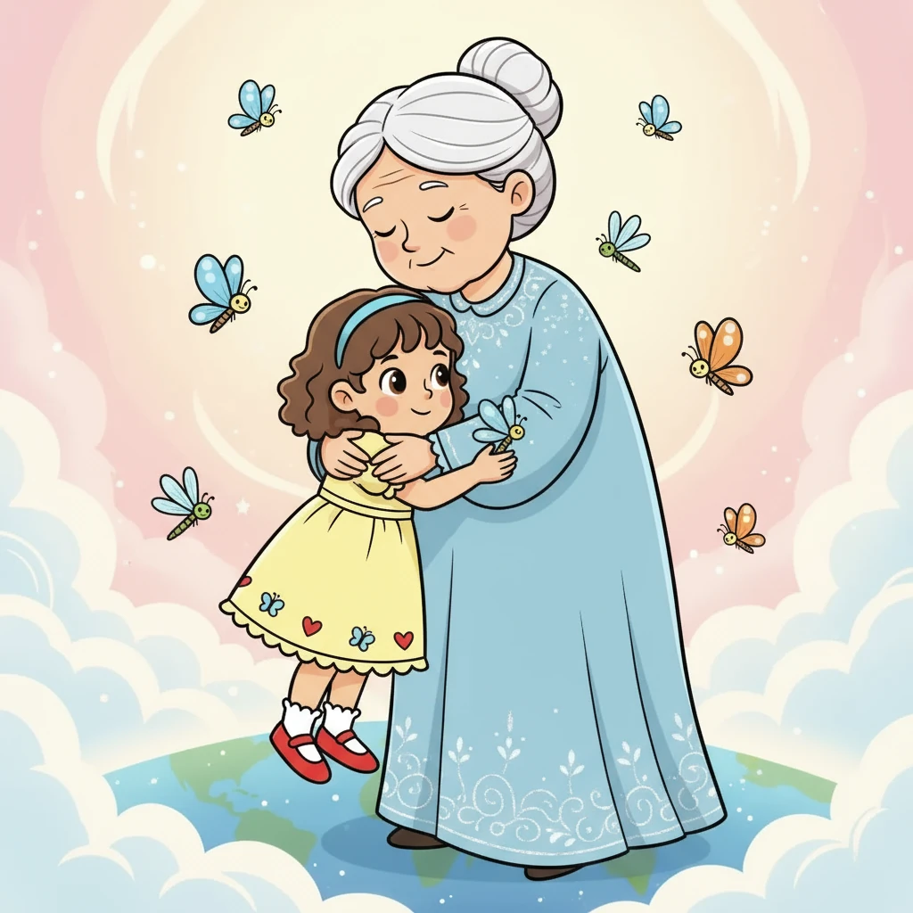 Lily asked when she would go to Earth. Great Gramma hugged her, explaining the perfect time would come. She promised to always watch over her, and that Lily would know her presence through butterflies and dragonflies.