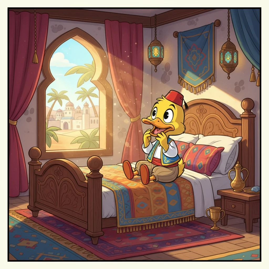 بطوط، البطة الصغيرة، استيقظ في صباح مشمس. كان يشعر بالعطش الشديد، وشعر فمه بالضيق. نظر حوله، وتمنى أن يجد بعض الماء المنعش.