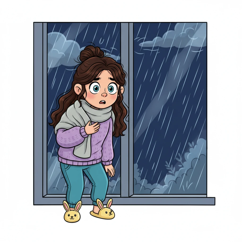 Ela ficou imóvel por um instante, o coração batendo forte, escutando. A chuva parecia cair ainda mais intensa, e o vento gelado tentava falar mais alto, aumentando sua hesitação.