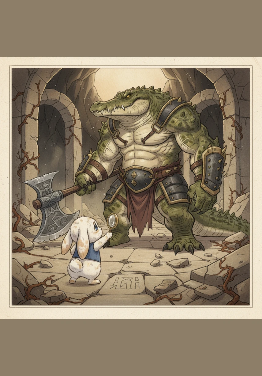 Barnaby the bunny stands at the base of a giant, sun-drenched mountain that reaches high into the clouds. He adjusts his tiny vest and looks up with wide, determined eyes, ready for the journey of a lifetime.