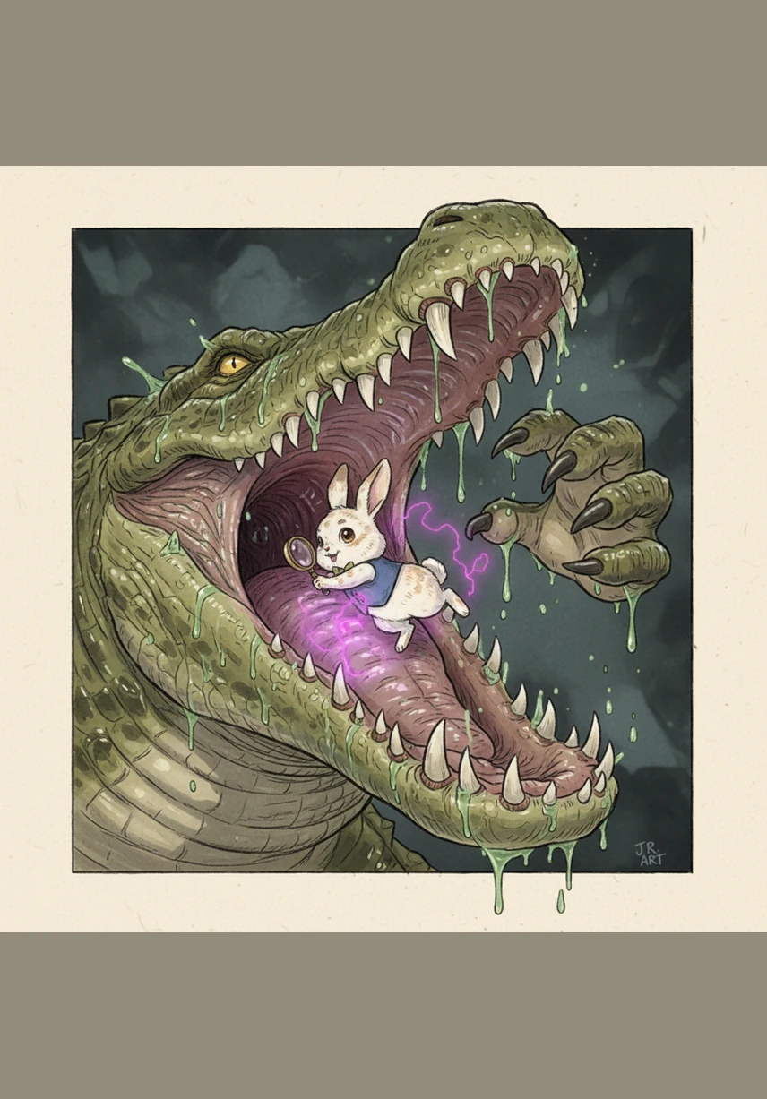 The path up the mountain is steep and covered in jagged rocks that require Barnaby to hop with great precision. He moves upward steadily, feeling the cool mountain breeze rustling through his soft fur.