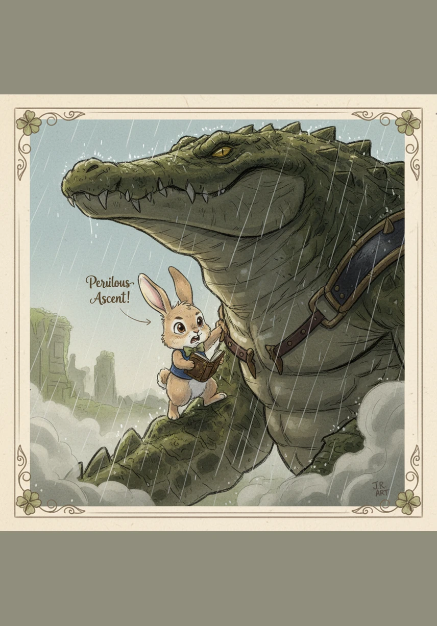 As he climbs higher, Barnaby encounters a wide, rushing river that cuts right through his path. The water crashes against the rocks, creating a misty spray that makes the surrounding ground feel very slippery.