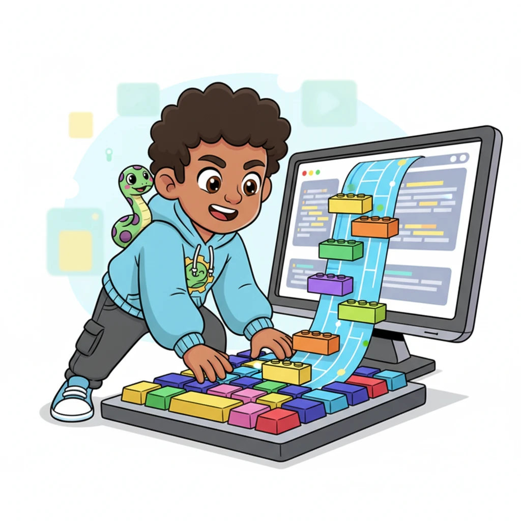 With a determined grin, Pip began to type on a super-sized keyboard. On the screen, vibrant blocks of code snapped together like playful LEGOs. Each line was a step closer to making the website tasks do themselves.