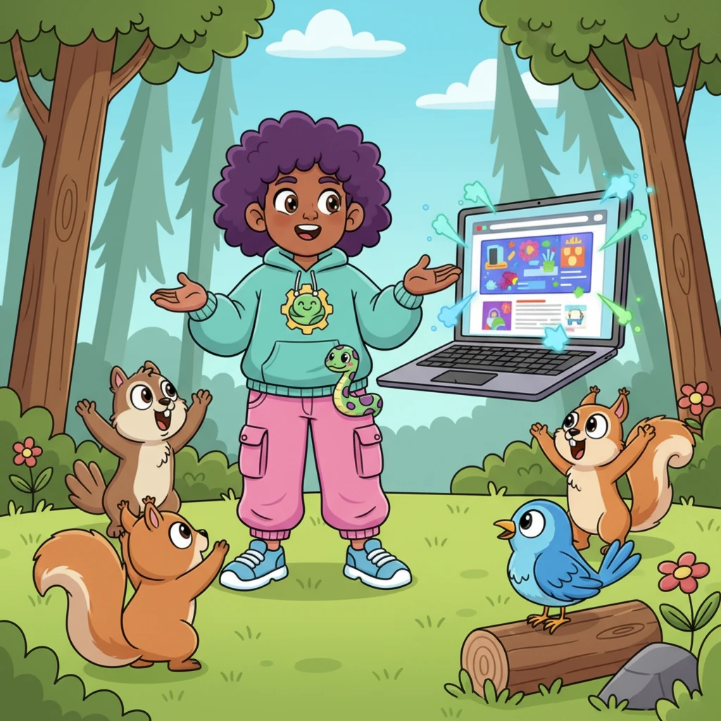 Pip proudly showed off their amazing automation project to a group of curious animal friends. They gasped in awe as the website tidied itself up with no one touching the mouse. "Wow, Pip! You're a coding wizard!" they cheered.