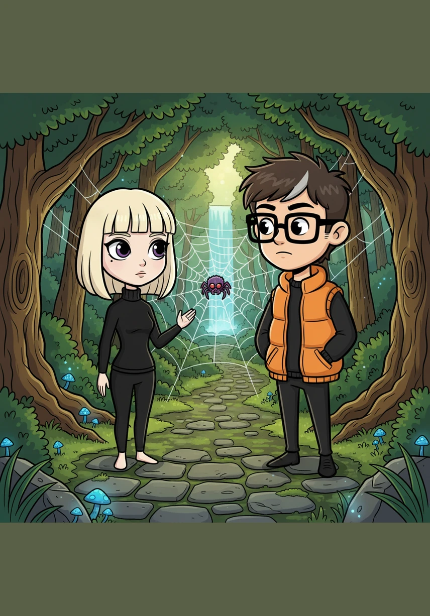 Cestu im nečakane skrížila strieborná pavučina natiahnutá nízko medzi steblami trávy, v ktorej sa zachytili ranné kvapky rosy. Opatrne ju spolu obišli, dávajúc pozor, aby sa do lepkavých vlákien nezaplietli oni ani ich drahocenný náklad.