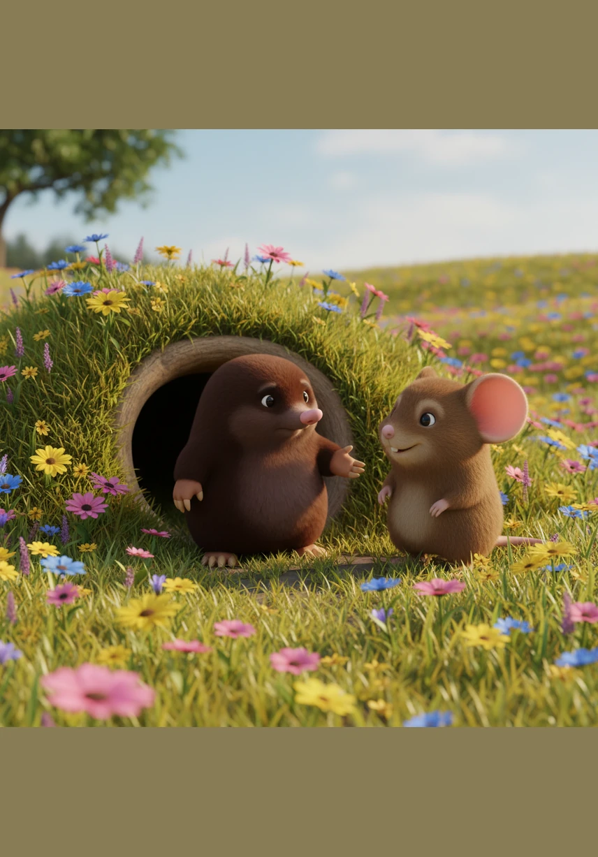 Rose’s home is another tidy hole nearby, nestled among the colorful wildflowers. The two friends often visit each other to share stories and enjoy the afternoon sun.