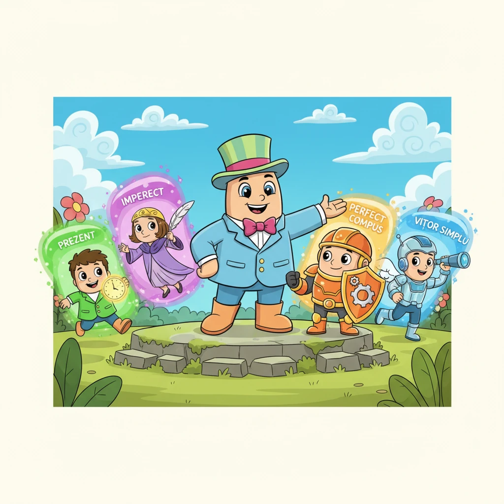 Cu o mișcare regală, Regele Indicativ și-a chemat Timpurile, care au apărut imediat, plini de energie. "Prezent, Imperfect, Perfect Compus și Viitor Simplu," a spus el, "este timpul să aducem ordine!" Fiecare Timp a stat gata, dornic să își arate magia.