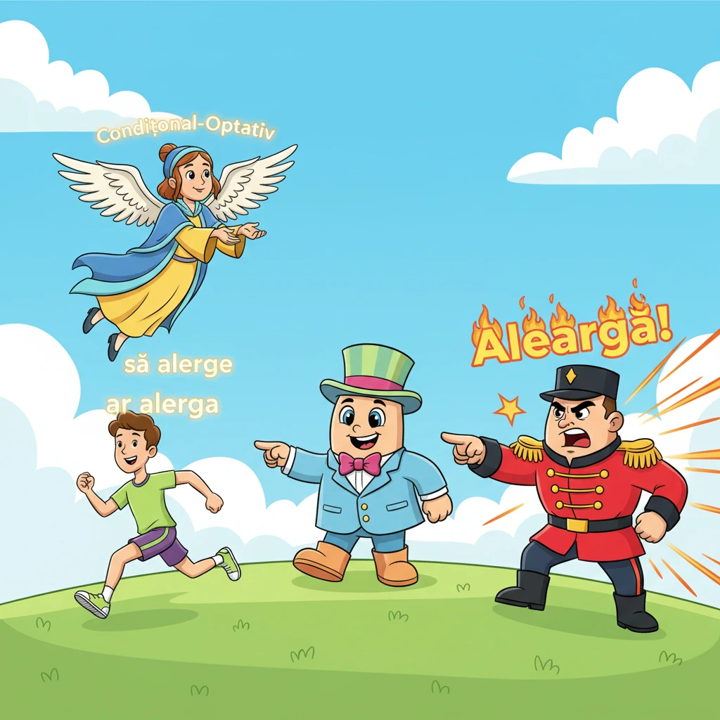 Văzând claritatea adusă de Regele Indicativ și Timpurile sale, celelalte Moduri au decis să își arate și ele contribuția. Conjunctiv a sugerat "să alerge," Condițional-Optativ a dorit "ar alerga," iar Imperativ a strigat "Aleargă!" Fiecare a adăugat o nuanță specială, de la posibilitate la poruncă, arătând diversitatea limbii.