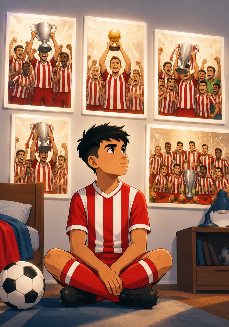 Young Leo sat on his bedroom floor, surrounded by shining white football posters of Real Madrid, the greatest and most famous team in the world. Everyone in his class wore the same white jersey, celebrating trophy after trophy with easy smiles.
