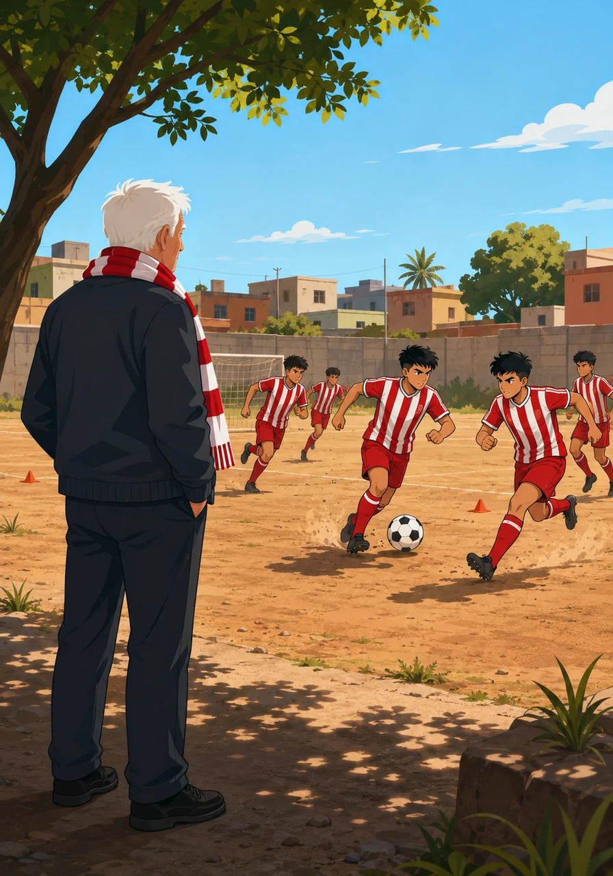 One sunny afternoon, Leo walked past a dusty neighborhood pitch and stopped to watch a local youth team practicing in vibrant red and white stripes. They did not have fancy gear or famous names, but the ground shook with their intense energy and loud cheers.