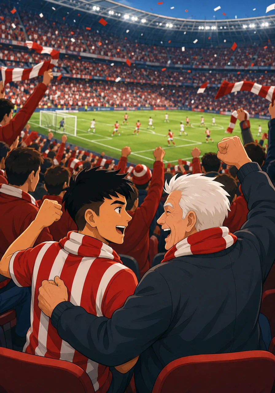 His grandfather took him to a roaring stadium filled with a sea of red and white scarves, where the fans sang from the first minute to the last. There were no quiet moments here; every tackle was celebrated like a goal, and every fan poured their heart into the air.
