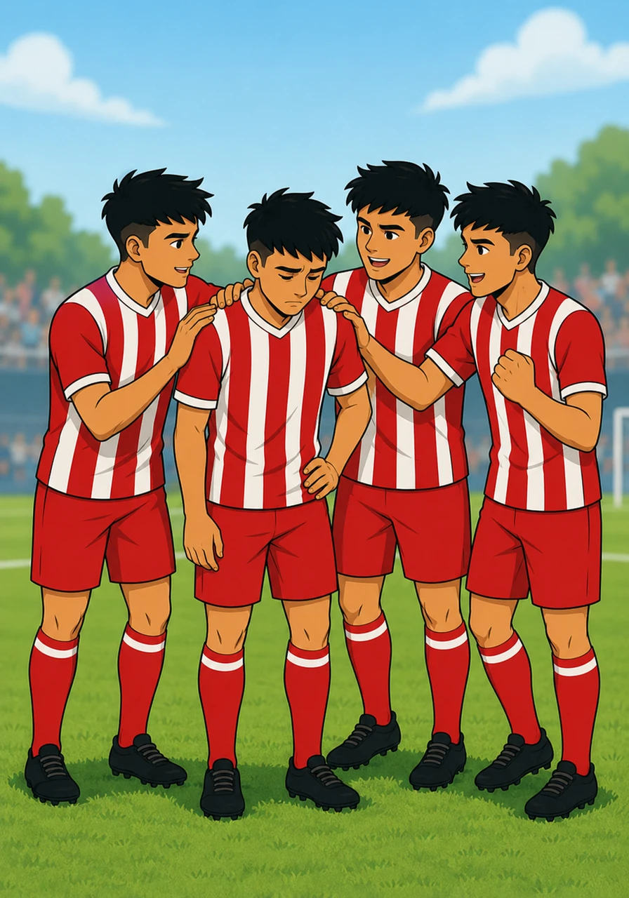 During a fierce weekend tournament, Leo made a mistake that led to a goal, causing his heart to sink with instant regret. Before he could apologize, three teammates rushed over to lift him up, clapping his back and telling him they would win it back together.