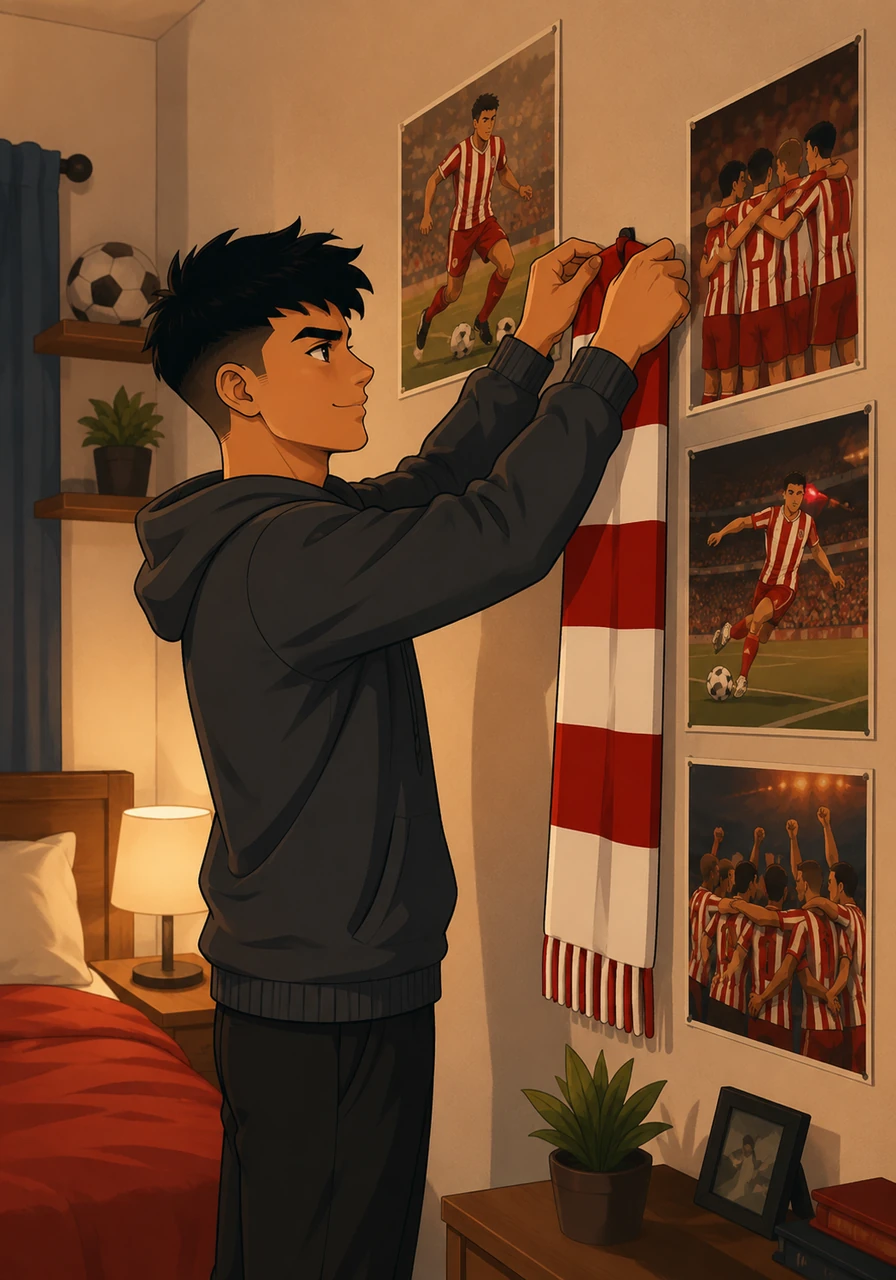 Back in his room, Leo hung a new red and white scarf right next to his old posters, smiling at the beautiful balance of his football world. He finally understood that football isn't just about collecting trophies; it is about the passion, the loyalty, and the beautiful struggle shared with friends.