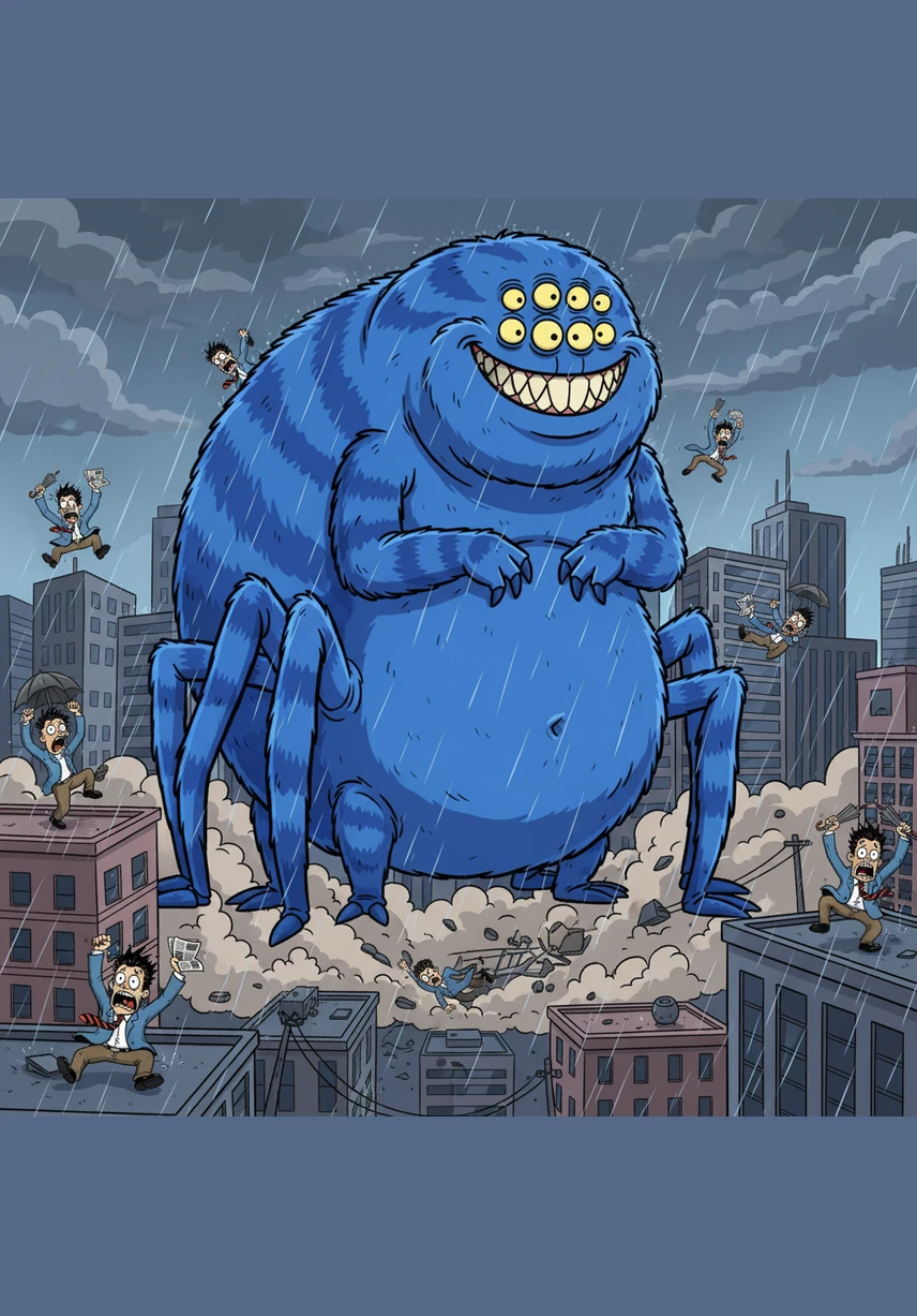 Brave citizens try to stand their ground, but Bob is simply too strong to be taken down by anything they have. He ignores their efforts and continues to walk over buildings, his massive presence making him impossible to stop.