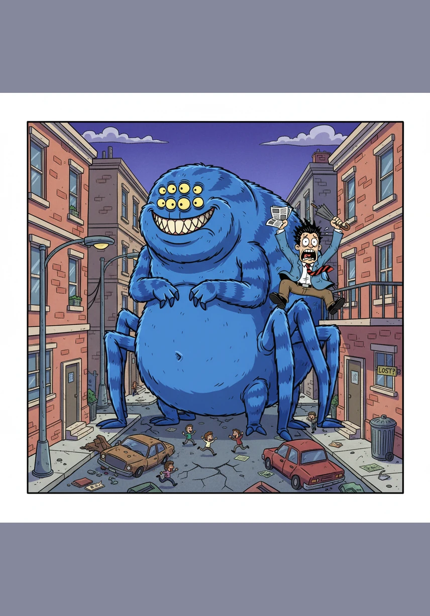 Bob’s heavy feet crush abandoned cars and flatten city parks as he wanders aimlessly through the urban maze. Although he moves slowly, his sheer size means every single step covers an entire city block.