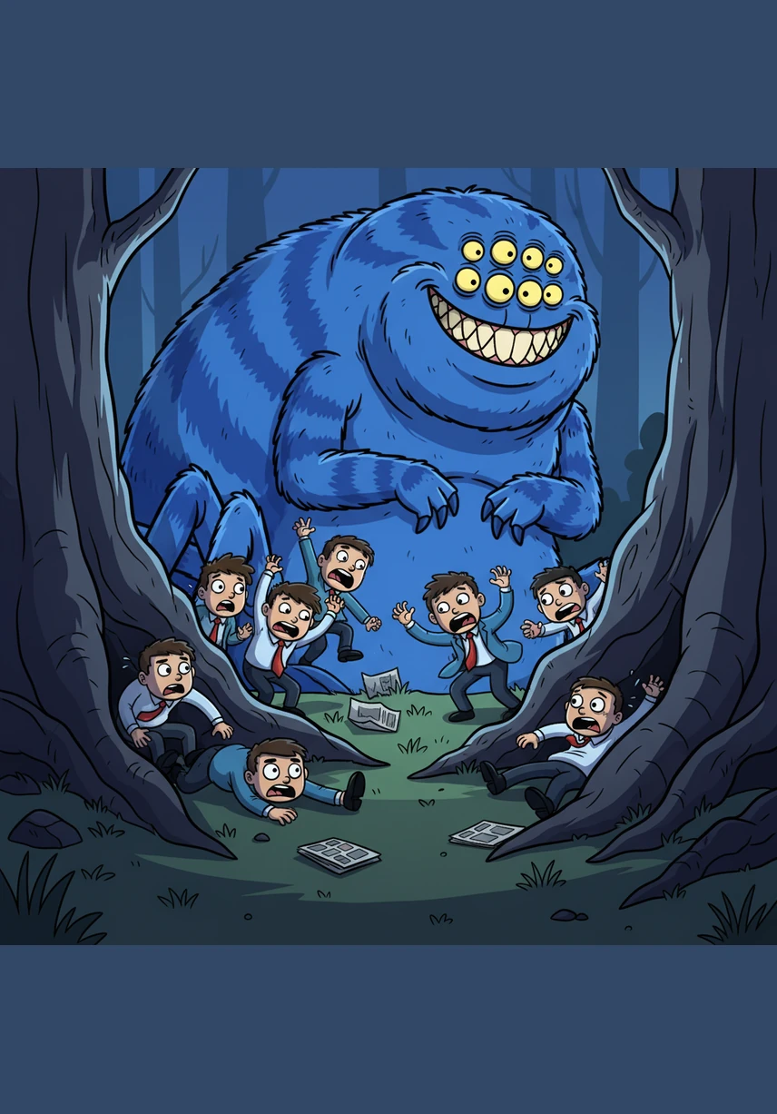 Deep in the shadows, people run fast and find small hiding spots where the giant cannot see them. Bob continues his slow chase, his six ears twitching as he listens for anyone who might be foolish enough to annoy him.