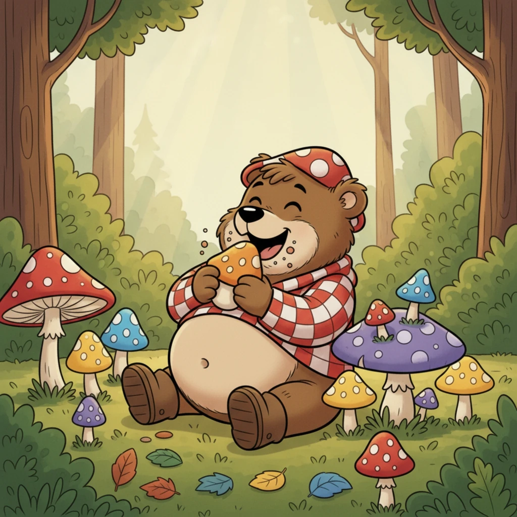 Big Boo mampfte einen Pilz nach dem anderen, sein Bauch wurde immer runder. Er schmatzte vergnügt und dachte, dies sei der beste Tag überhaupt.