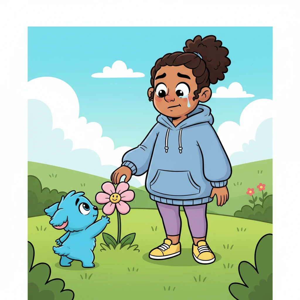 Barnaby looked at the flower, then at Pip, his lower lip trembling. A single tear rolled down his cheek, but then, he took a deep, shaky breath, and slowly, very slowly, released Pip's paw. It was the first time in a long time he had let go.