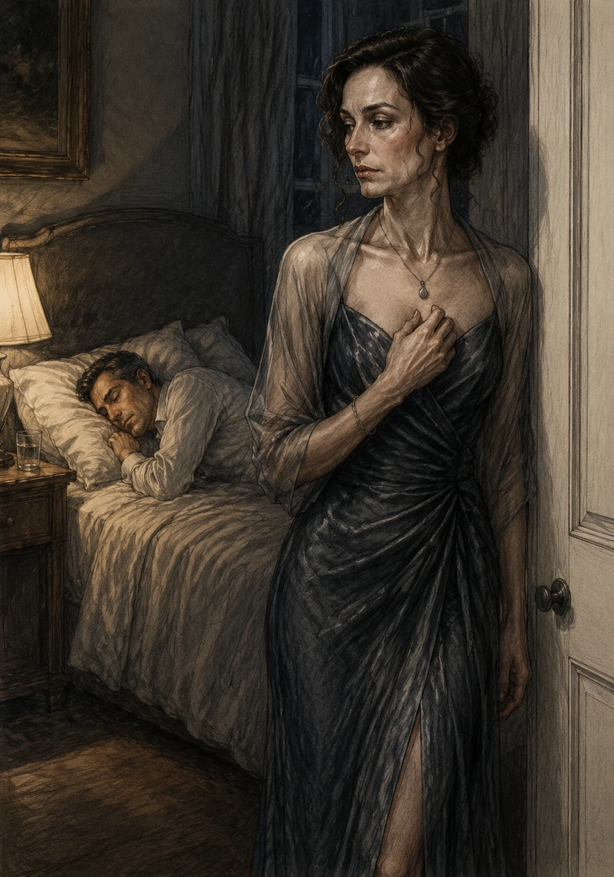 Returning home, Helena watches her husband sleep and feels like a stranger in her own bedroom. The weight of her secret begins to press against her chest, a heavy contrast to the lightheaded euphoria of her affair.