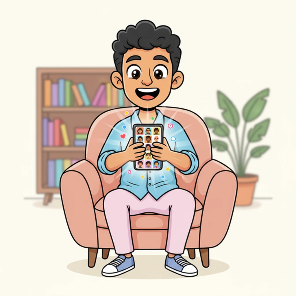 Curieux et excité, Salah découvre rapidement le monde des applications de rencontre. Son téléphone devient une fenêtre sur une infinité de possibilités, chaque profil une nouvelle histoire potentielle. Il parcourt les écrans avec un enthousiasme pétillant, impatient de faire de nouvelles connexions.