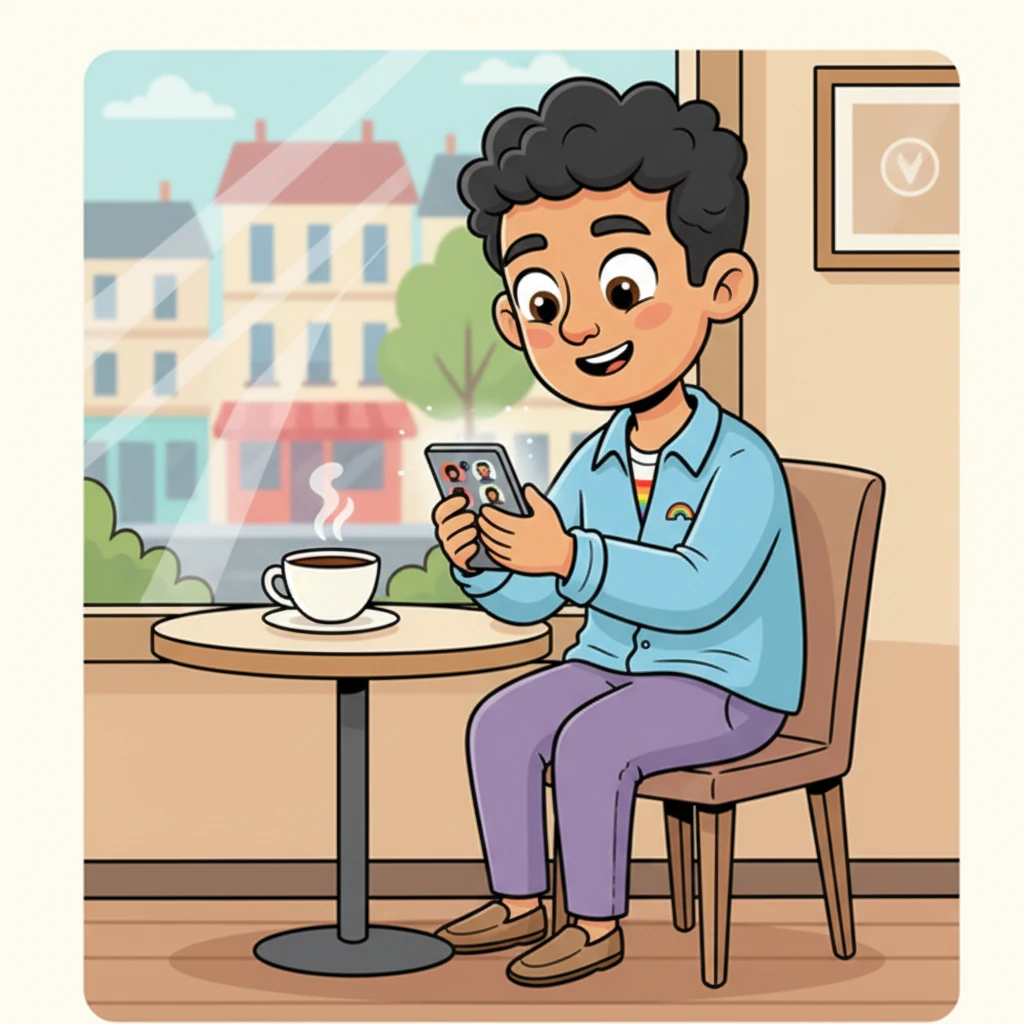 Pendant ce temps, à quelques rues de là, son cousin Mohamed, lui aussi arrivé en France, navigue sur la même application. Lui aussi cherche l'amour et la connexion dans ce nouveau pays. Son regard parcourt les profils, espérant trouver quelqu'un qui le comprenne.