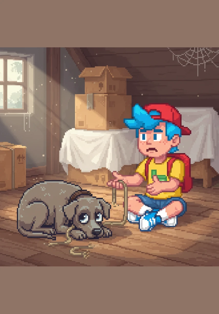 Steve reaches the peak of his online influence, watching his follower count explode while his actual room fills with empty soda cans and dust. In the corner, Buster curls up alone, his tail no longer wagging as he stares at his empty water bowl.