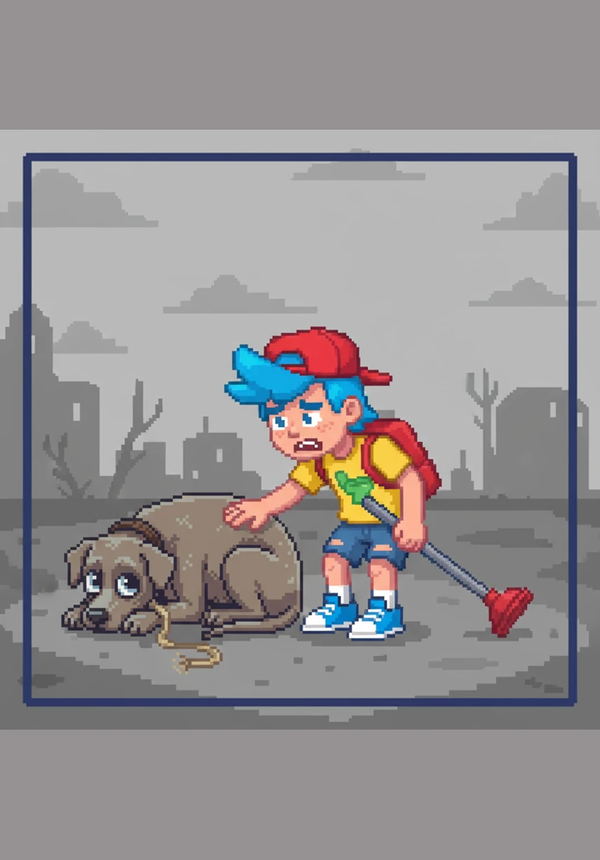 He finds Buster’s old, frayed leash lying by the door, but the house is chillingly silent and the air feels heavy. The backyard is overgrown with tall weeds, and the neighborhood looks like a desolate wasteland where time stood still.