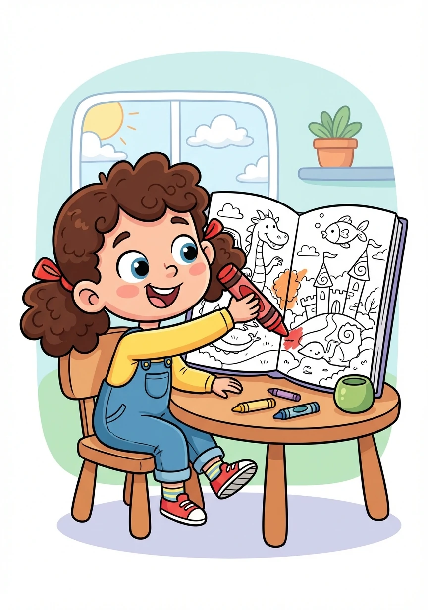 Callie sat at her desk, a brand new coloring book open before her. The pages were filled with outlines of fantastical creatures and whimsical landscapes, just waiting to be brought to life.