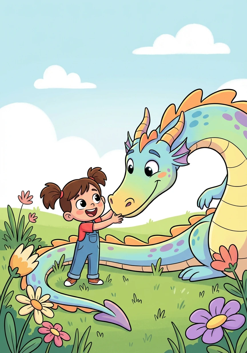 Callie found herself in a lush, green meadow, face-to-face with the dragon she had colored. The dragon, now much larger, bowed its head in greeting.