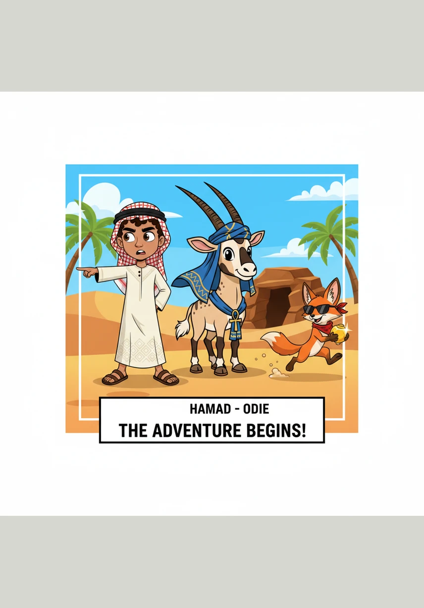 Nearby, a young Emirati boy named Hamad was exploring the dunes with his binoculars. He spotted a flash of bright white against the sand and whispered urgently to his father, pointing toward the Oryx trapped by the litter.