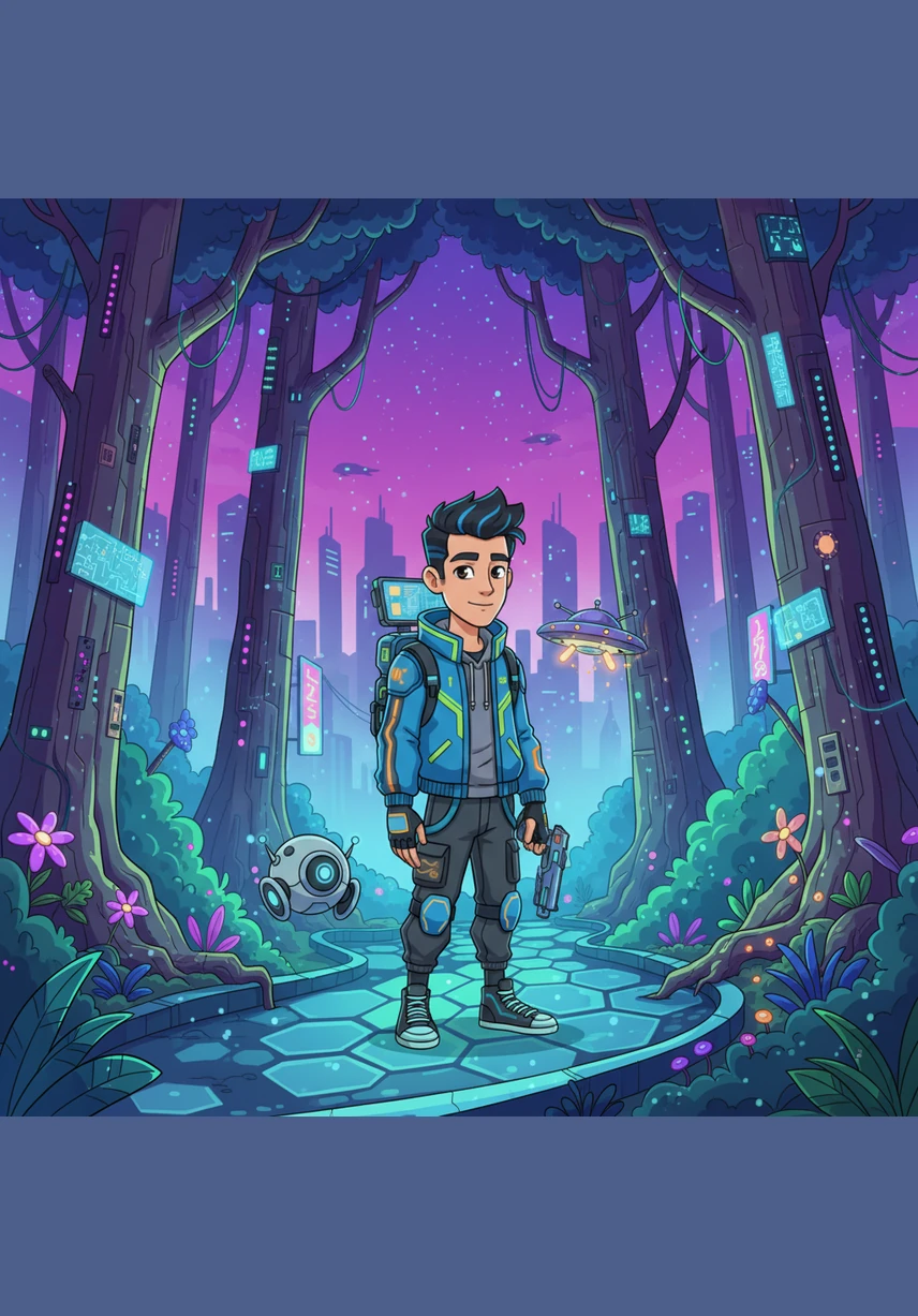 Inside the virtual world, Shaadiq transforms into a brave explorer navigating a lush, neon-lit digital forest. The challenges of this fantasy realm are a welcome escape, allowing his strategic mind and quick reflexes to shine in a world without deadlines.
