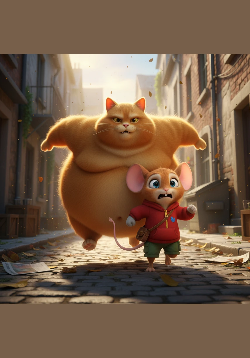 The chase began as Chintu bolted across the floor and skidded under the low dining table. Billo charged after him with a roar, but her large head bumped into the heavy wooden table leg with a loud clatter.