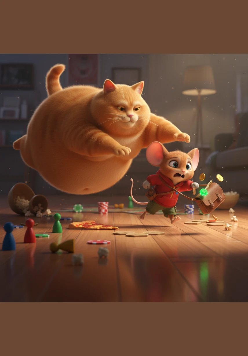 Suddenly, Chintu hopped into an empty cereal box lying on its side in the middle of the floor. When Billo pounced on the box with all her might, it slid across the polished wood, sending her sliding into the wall.