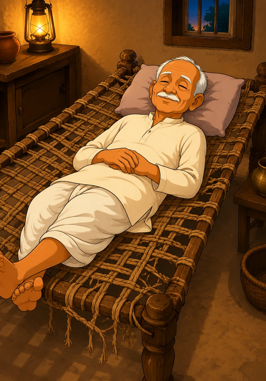 Grandpa Dada lay down on his ancient, creaky woven charpoy bed, just as he did every single evening. The ropes were loose and worn with time, and though his son constantly begged him to throw the old thing away, Dada treasured it too much to ever part with it.