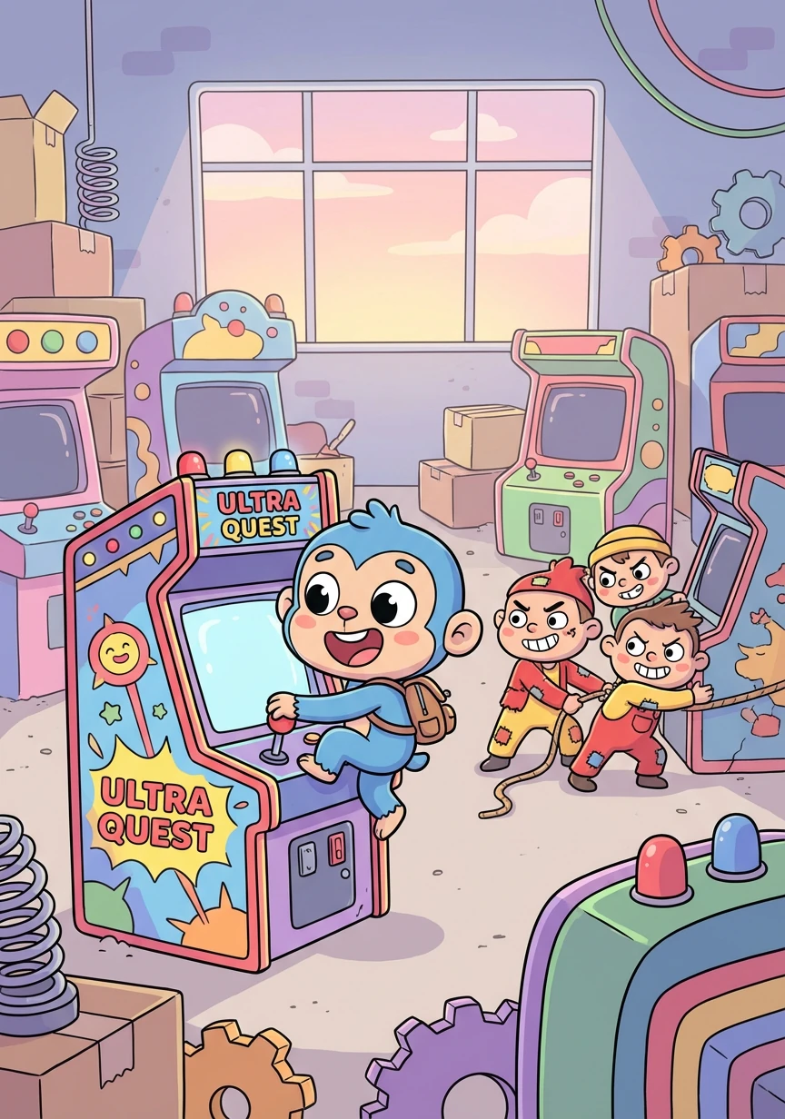 They finally found the stash! The arcade games were in pristine condition, a collector's dream. But a rival gang had the same idea.