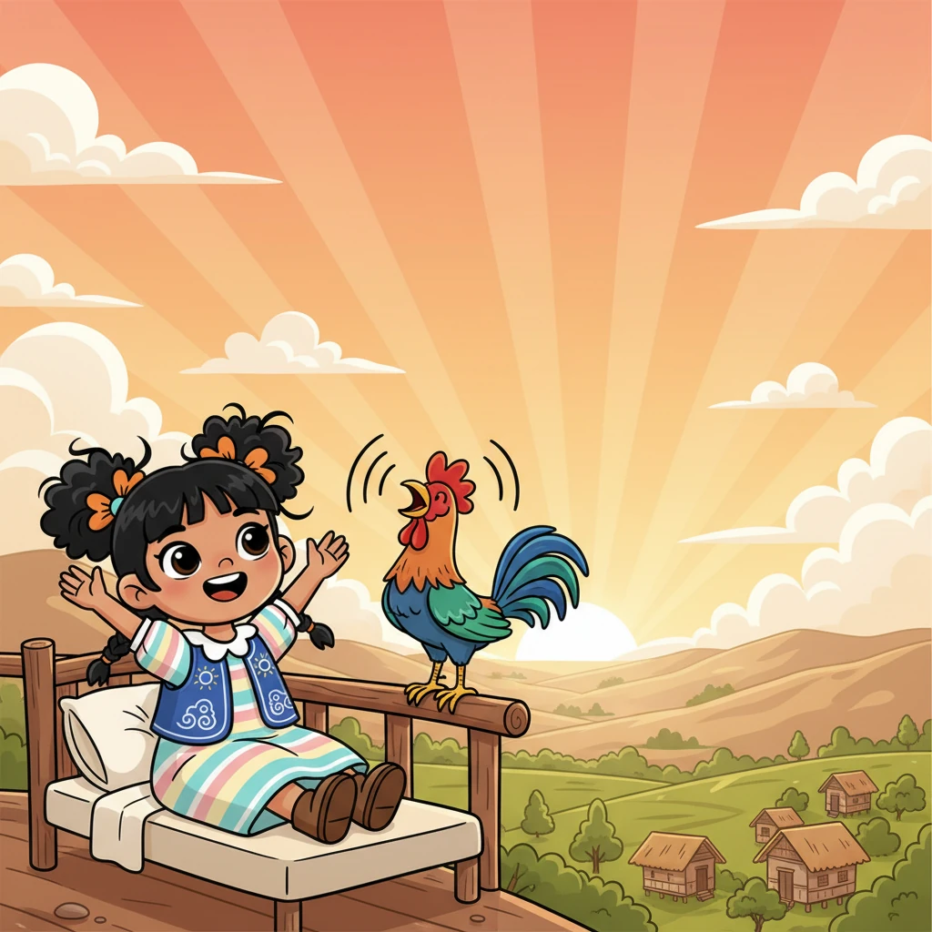 High on Mount Abong, Ana wakes with a giggle as the first rooster crows, its cheerful call echoing across the valley. Golden rays of sun peek over the horizon, painting the sky in soft oranges and pinks, signaling the start of a brand new day in her small Buhid community.