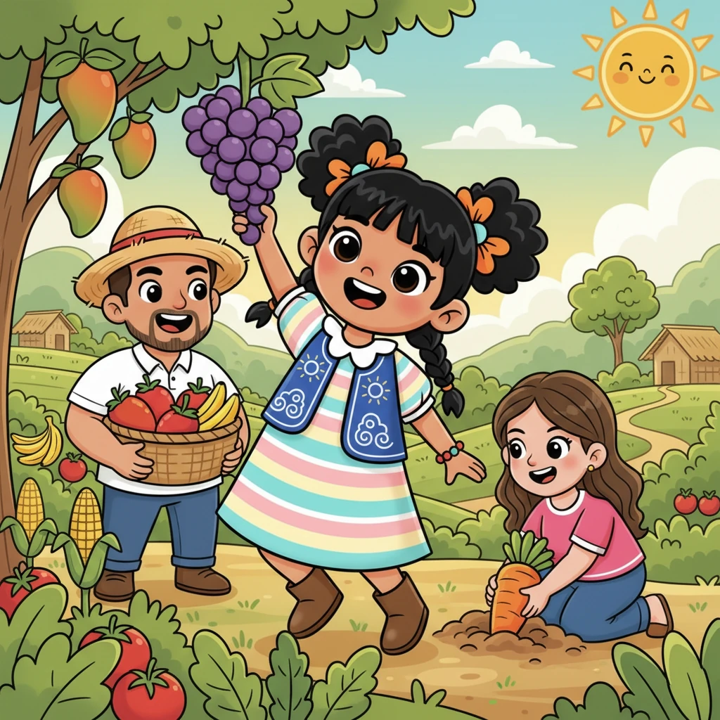 With the sun now climbing higher, Ana and her family cheerfully make their way to the Kaingin, their traditional farm. They work together, gathering delicious fruits and vegetables, their movements light and purposeful under the morning sky.