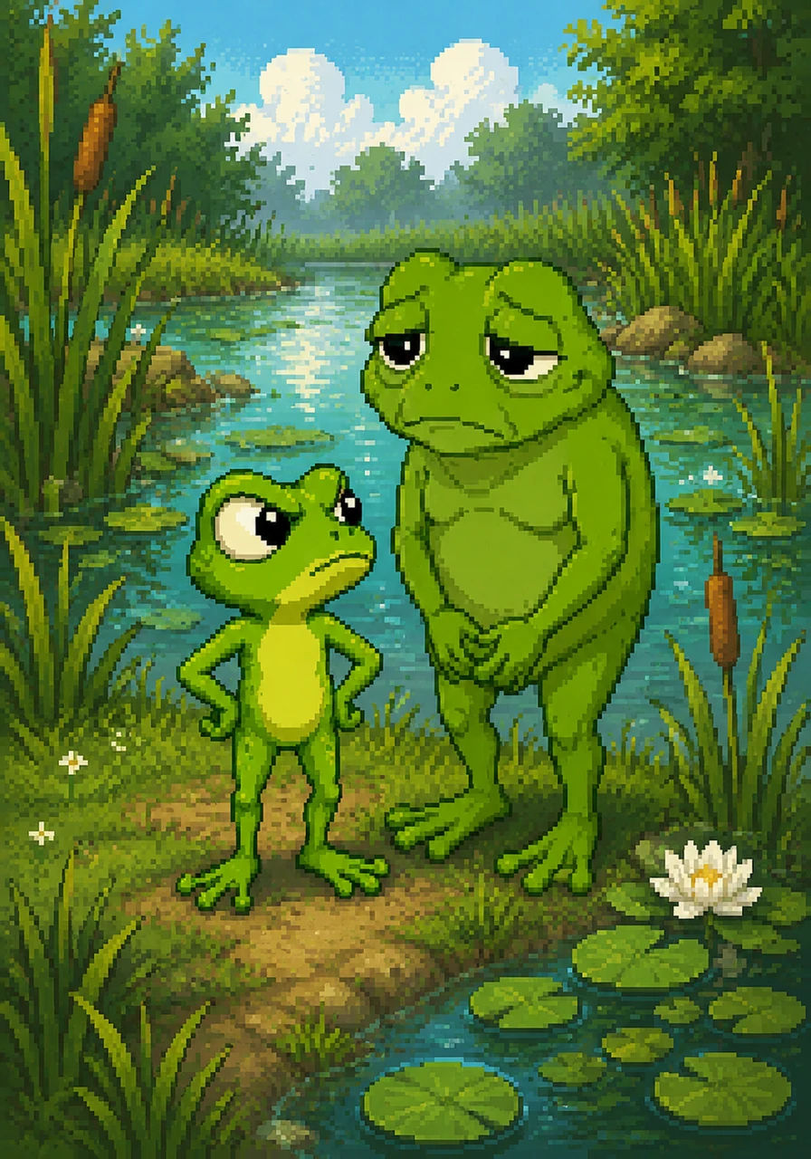 Little Kokak the frog lived in a lush green marshland by the sparkling river with his kind mother. He was a bright green frog with big eyes, but he had a very naughty habit of never listening to what he was told.