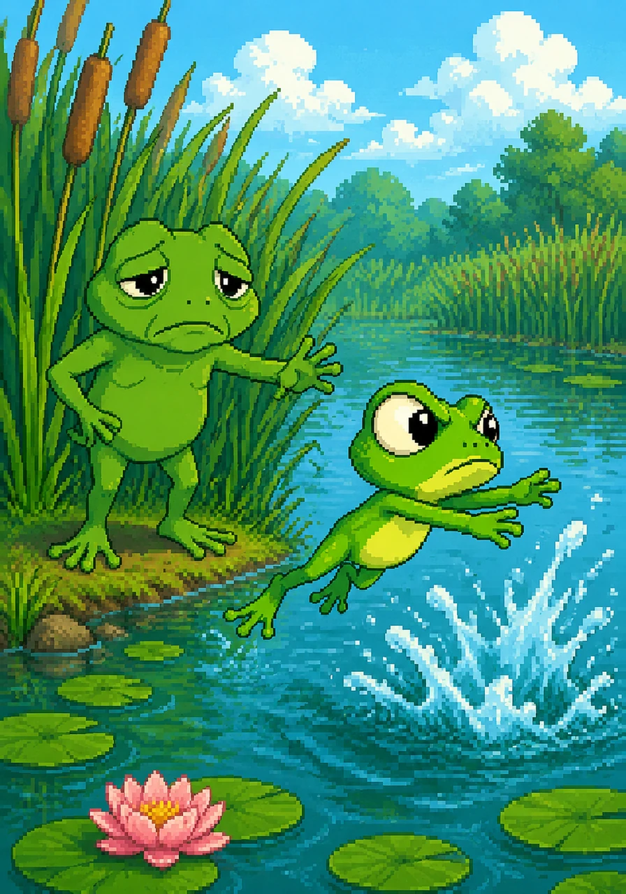 Whenever his mother asked him to hop left toward the safety of the reeds, Kokak would stubbornly hop to the right. If she told him to stay out of the deep water, he would jump straight into the middle of the splashing waves just to be difficult.
