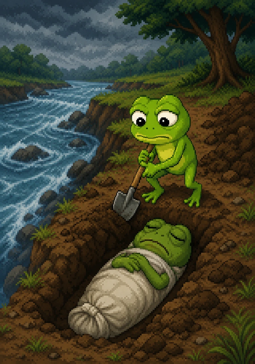 For the first time in his life, Kokak decided he must be a good son and obey his mother’s last wish exactly as she said it. He worked very hard to bury her right by the edge of the rushing riverbank, just as she had asked.