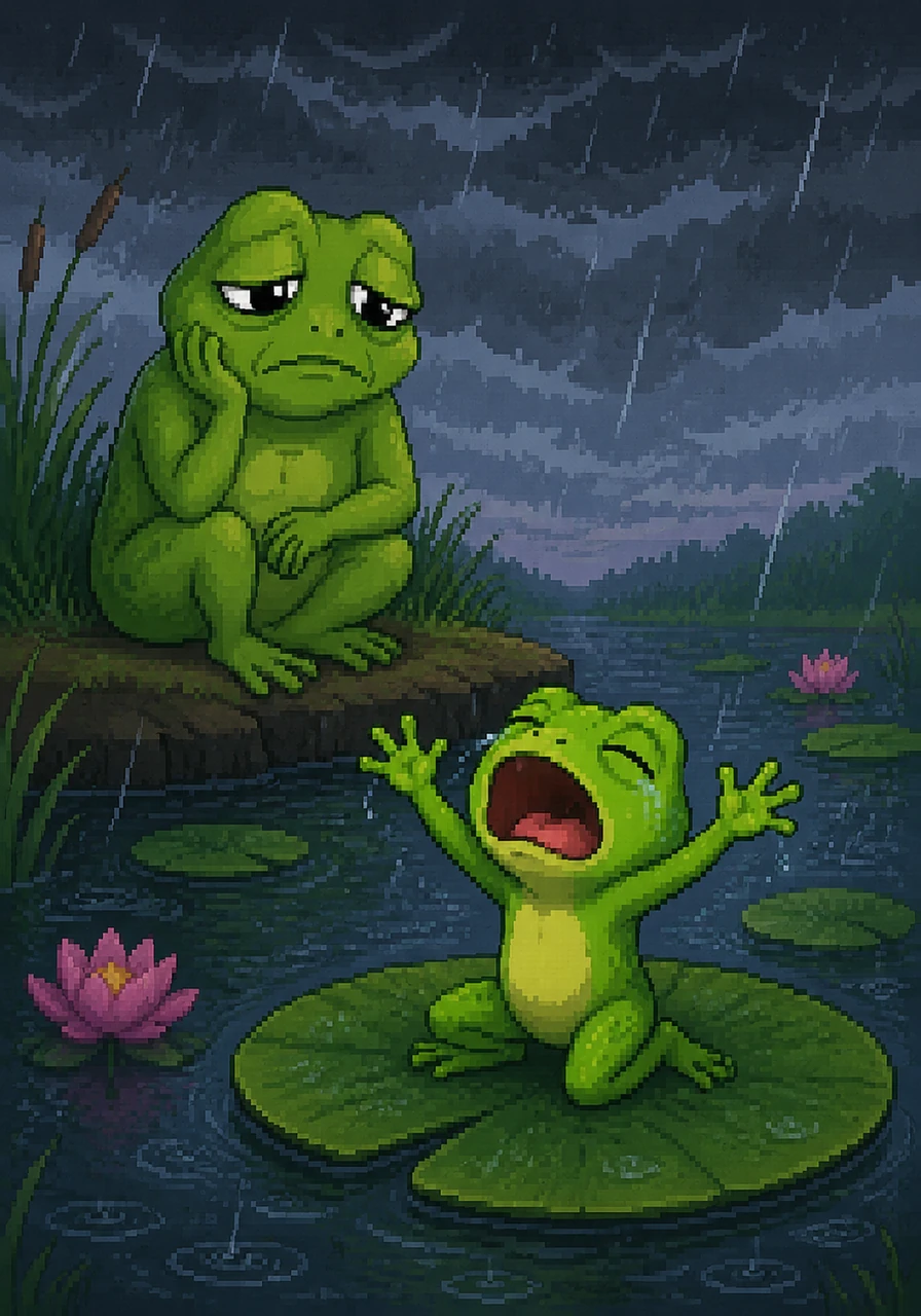 Now, whenever the dark clouds gather and the rain begins to fall, Kokak sits on a lily pad and croaks loudly. He is calling out to the sky, telling his mother how sorry he is and wishing he had listened to her from the very beginning.