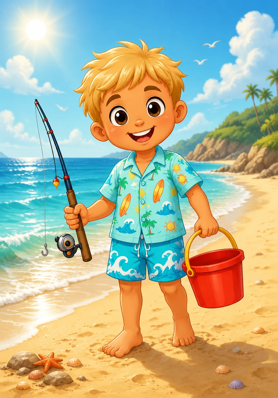 Toby loves visiting his favorite sunny Australian beach with his bright red bucket and little fishing rod. He loves the salty breeze and the squishy sand between his toes. Every time he visits, the beach looks a little bit different.