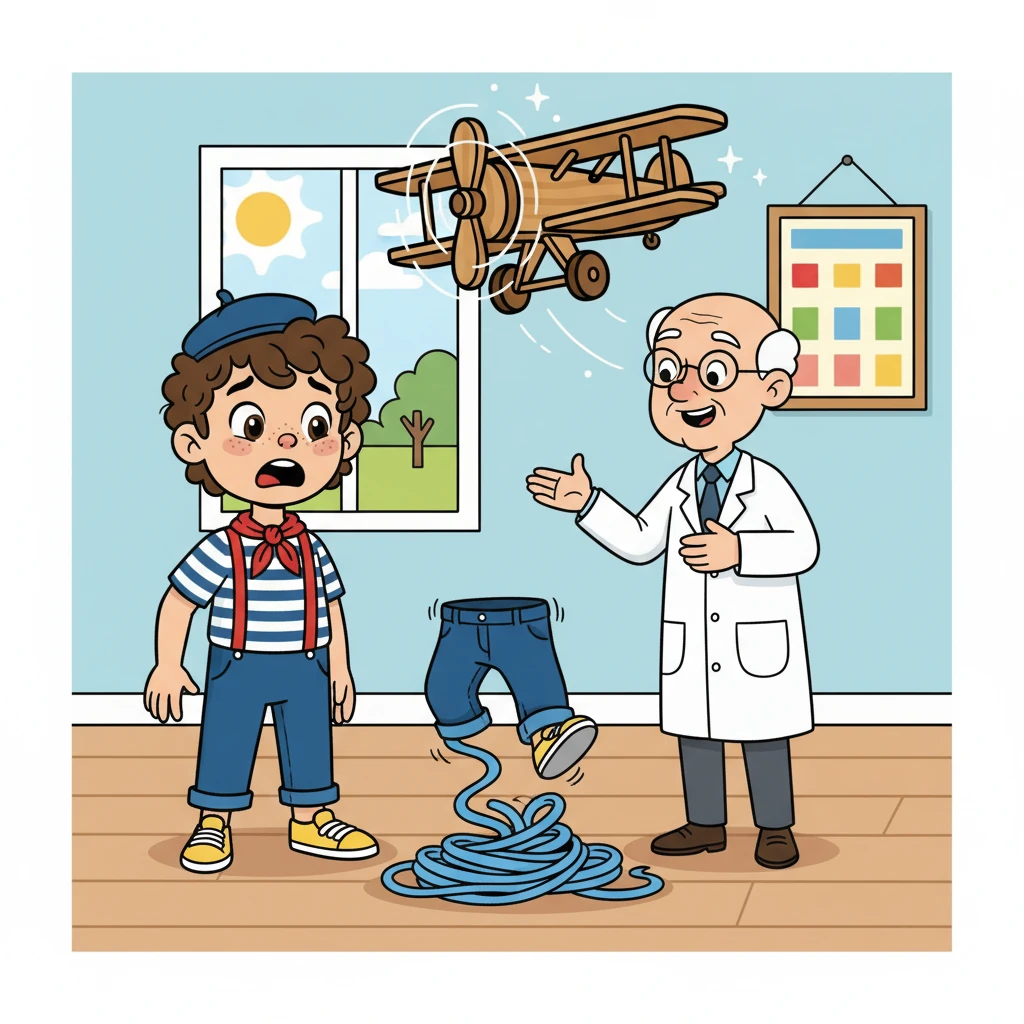 Le médecin, surpris, félicita Sofiane d'avoir enfin enlevé son pantalon. Après l'examen, Sofiane, regardant son pantalon transformé, fut pris de panique. Mais une solution se présenta à lui.