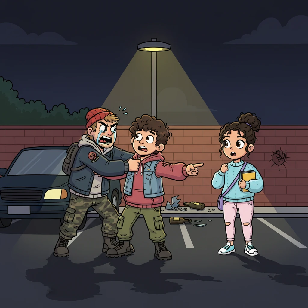 Later, under the cloak of night in the college parking lot, Klaus drowns his sorrows, reeling from Alexa's revelation that she's in a relationship. Fueled by heartbreak and fury, he confronts her anonymous boyfriend, grabbing him by the collar. Dragging the boy to a shocked Alexa, Klaus passionately reiterates, 'Alexa, I love you,' before storming off, punching walls and breaking bottles in a desperate display of his pain.